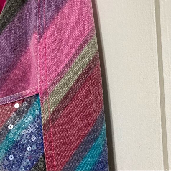 Disco 80s Y2K Glitter BONGO Bling Striped Boho Bohemian Hobo Bag Pink Multicolor - Picture 4 of 15